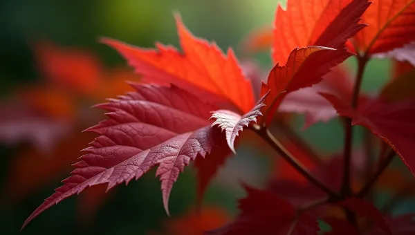 Vibrant Red Leaves With Detailed Veins