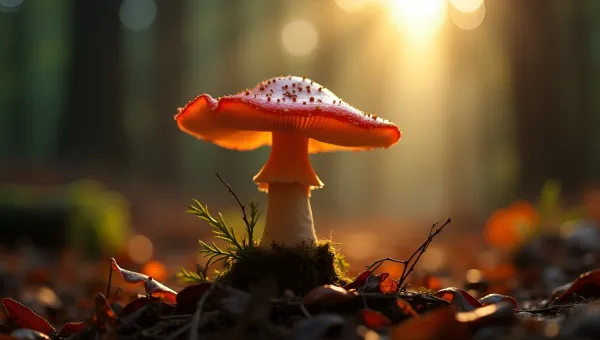 Vibrant Red Mushroom Close-Up With Soft Forest Background