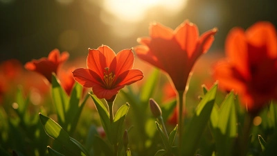 Vibrant Red-Petaled Flowers in Sunlight