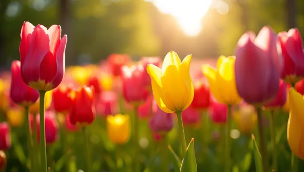 Vibrant Tulip Garden With Colorful Blossoms