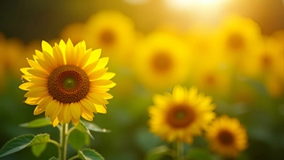 Vibrant Yellow Sunflowers Close-Up Shot