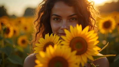 Vibrant Yellow Sunflowers Held By Mysterious Person