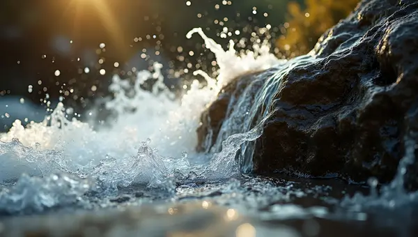 Water Splashing Against Rugged Rock Surface