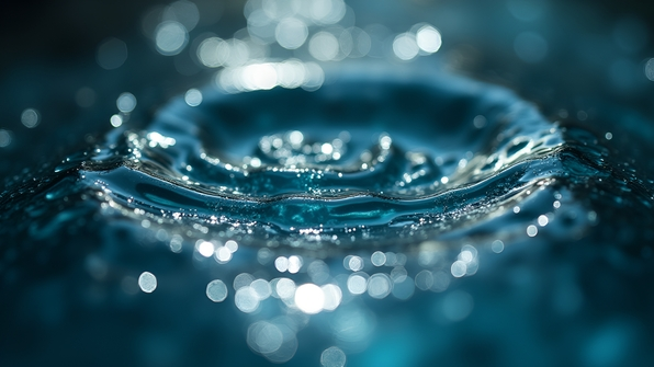 Close-up macro shot of intricate water surface textures and droplets with vivid reflections