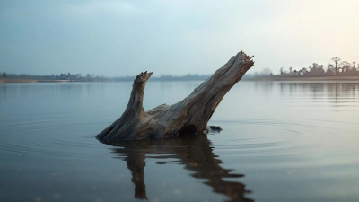 Weathered Driftwood Standing Tall Over Calm Lake