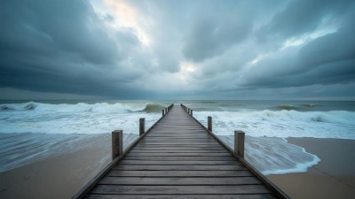 Weathered Gray Wooden Dock Over Sandy Beach