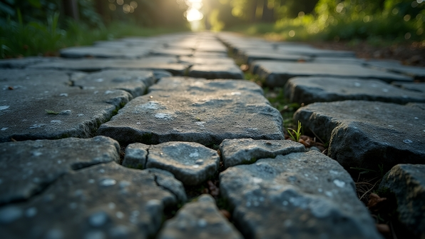 Close-up of weathered grey stone texture with subtle cracks and moss patches