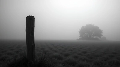 Weathered Wooden Post in Foggy Field