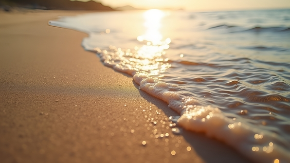Wet Sand Ripples with Clear Water Under Sunlight