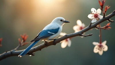 White Bird With Blue Wings On Branch
