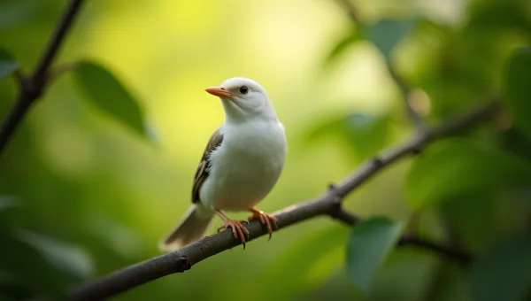 White Bird Perched on Branch Close-Up