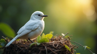 White Bird Perched on Nest in Nature