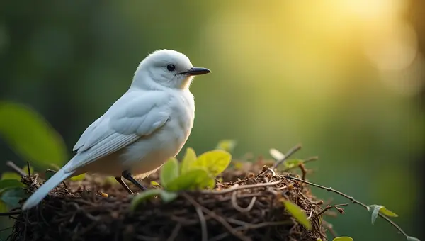White Bird Perched on Nest in Nature