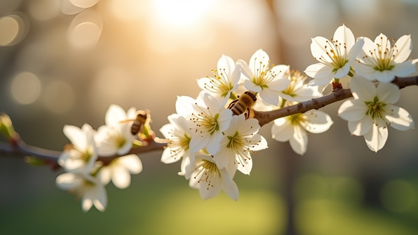 White Blossoms Close-Up With Sunlight