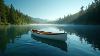 White Canoe Floating On Calm Lake