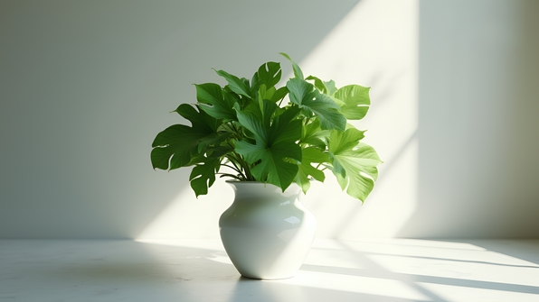 White Ceramic Vase With Green Leafy Plants