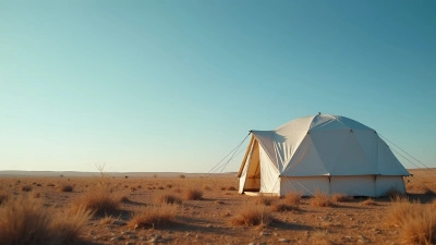 White Dome Tent on Dry Field Under Blue Sky