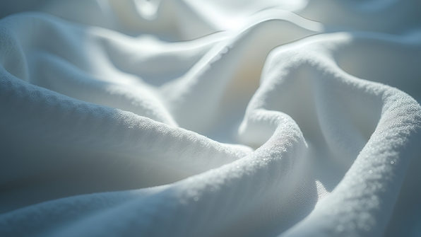 Close-up of white fabric textured with subtle black shadows showcasing intricate weave patterns under soft lighting