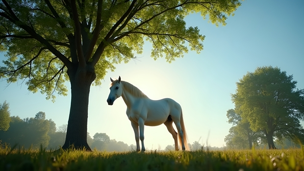 White Horse Beside Green Trees in Nature