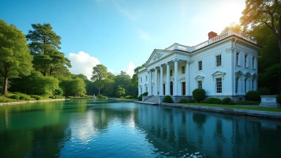 White House With Classic Columns By Lake