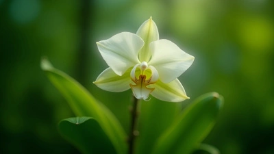White Moth Orchid Flower Close-Up With Green Leaves