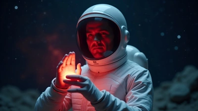 White Space Suit Man Holding Glowing Red Substance