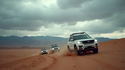 White SUVs Driving Across Desert Landscape