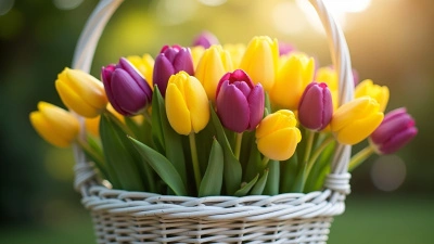 White Wicker Basket With Vibrant Tulips