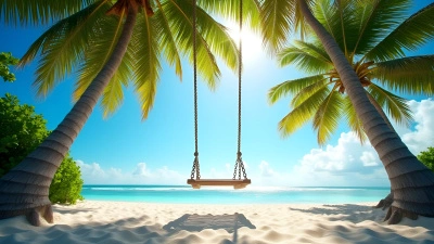 White Wooden Swing On Tropical Beach
