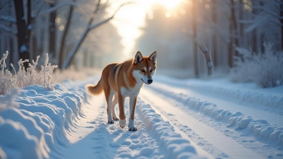 Wild Dingo Walking On Snowy Rural Road