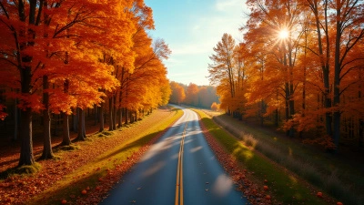 Winding Country Road Through Autumn Trees