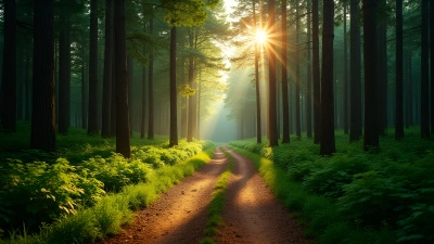Winding Dirt Path Through Dense Sunlit Forest