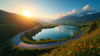 Winding Road Along Serene Lake Landscape