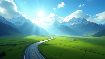 Winding Road Through Green Fields to Snow-Capped Mountains