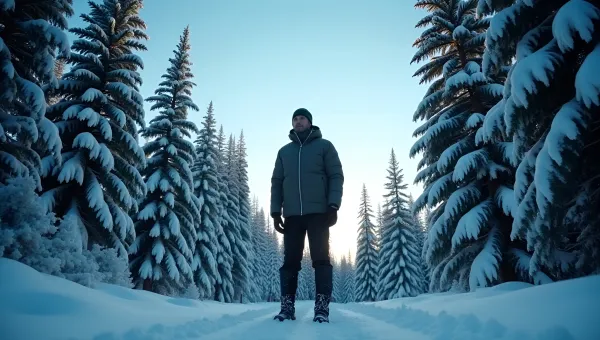 Winter Clothing Man Among Snowy Evergreens