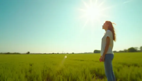 Woman Beside Sunlit Green Field Outdoors
