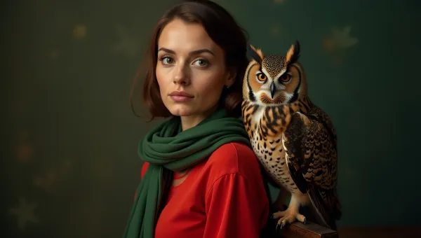 Woman in Red Dress with Majestic Owl