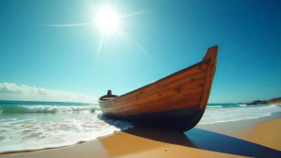 Wooden Boat on Sandy Seashore in Sunlight