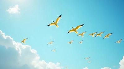 Yellow Birds Flock Soaring In Blue Sky