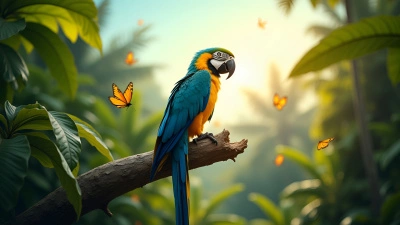 Yellow Blue Macaw Perched On Tropical Branch