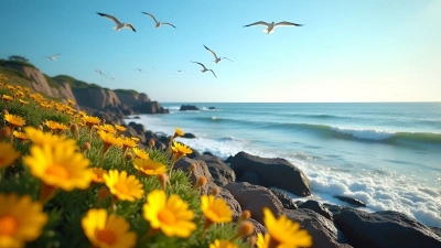 Yellow Flowers Blooming Along Rocky Shoreline