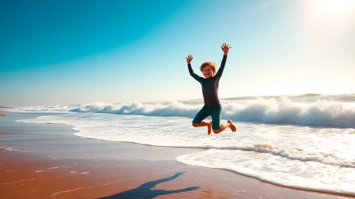 Young Boy Jumping on Sunny Shore