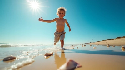 Young Boy Playing On Sandy Beach Shoreline