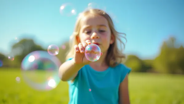 Young Girl Blowing Bubbles Outdoors