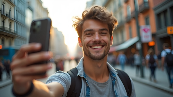 Young Man Taking Selfie Outdoors