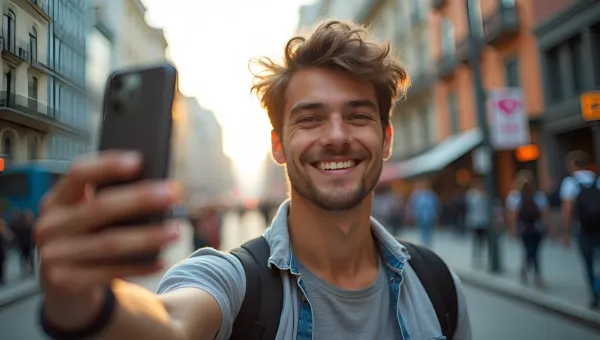 Young Man Taking Selfie Outdoors