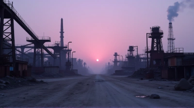 Abandoned Industrial Site At Dusk With Rusty Machinery