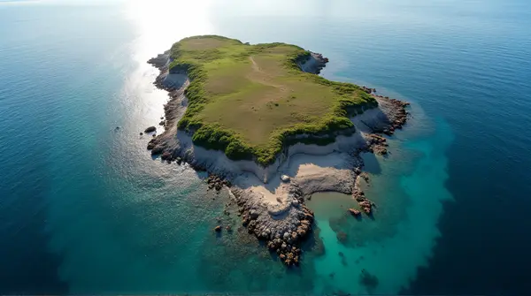 Aerial Island View With Rocky Shoreline Patterns