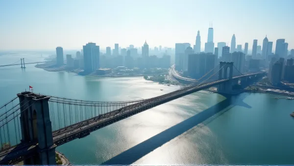 Aerial View Of Arching Bridge And Urban Skyline