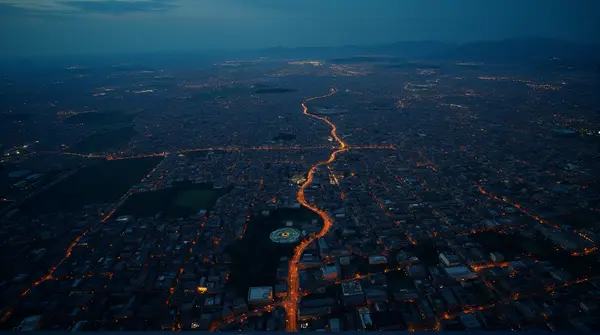 Aerial View of Dense Metropolitan Area at Dusk